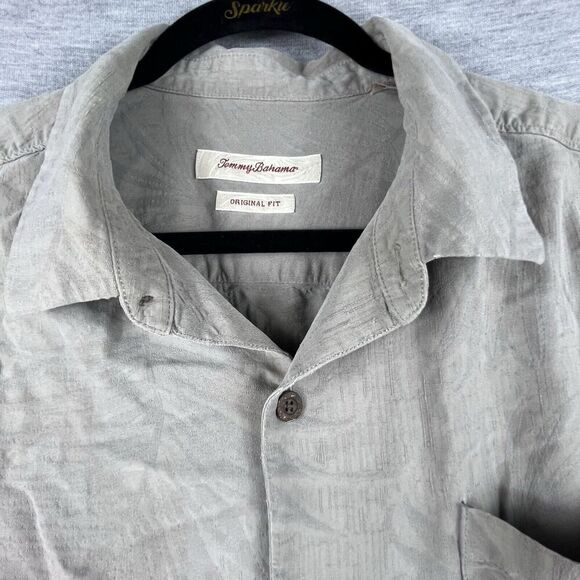 Tommy Bahama Button Up Floral Silk Shirt Size XL Men Solid Tan Original Fit - Picture 2 of 10
